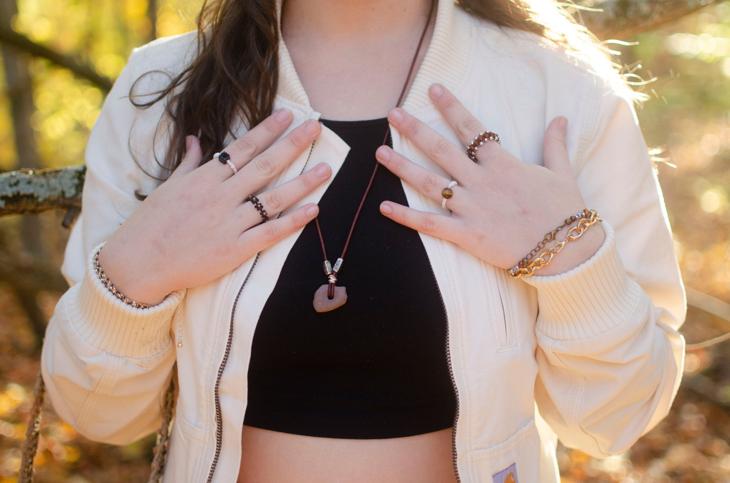 Brown and White Beaded Ring