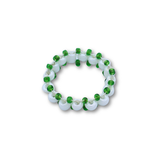 Green and White Woven Ring