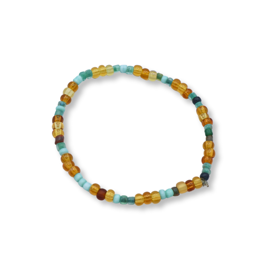 Green, Blue, and Gold Beaded Bracelet