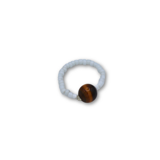 Brown and White Beaded Ring